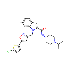 Cc1ccc2cc(C(=O)NC3CCN(C(C)C)CC3)n(Cc3cc(-c4ccc(Cl)s4)on3)c2c1 ZINC000013646533