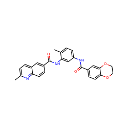 Cc1ccc2cc(C(=O)Nc3cc(NC(=O)c4ccc5c(c4)OCCO5)ccc3C)ccc2n1 ZINC001772623707