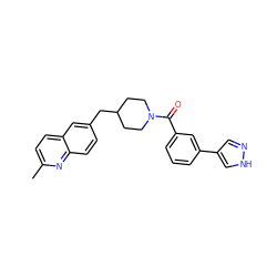 Cc1ccc2cc(CC3CCN(C(=O)c4cccc(-c5cn[nH]c5)c4)CC3)ccc2n1 ZINC000049113548