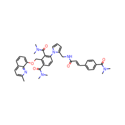 Cc1ccc2cccc(OCc3c(C(=O)N(C)C)ccc(-n4cccc4CNC(=O)/C=C/c4ccc(C(=O)N(C)C)cc4)c3C(=O)N(C)C)c2n1 ZINC000027523888