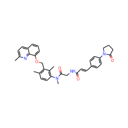 Cc1ccc2cccc(OCc3c(C)ccc(N(C)C(=O)CNC(=O)/C=C/c4ccc(N5CCCC5=O)cc4)c3C)c2n1 ZINC000027330220