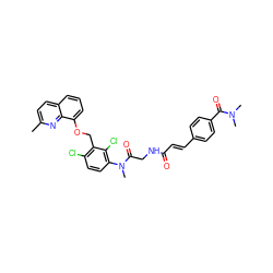 Cc1ccc2cccc(OCc3c(Cl)ccc(N(C)C(=O)CNC(=O)/C=C/c4ccc(C(=O)N(C)C)cc4)c3Cl)c2n1 ZINC000029390892