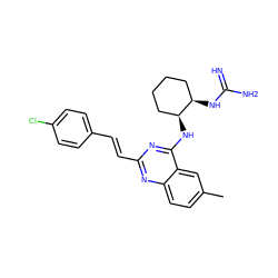 Cc1ccc2nc(/C=C/c3ccc(Cl)cc3)nc(N[C@H]3CCCC[C@H]3NC(=N)N)c2c1 ZINC000040878764