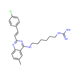 Cc1ccc2nc(/C=C/c3ccc(Cl)cc3)nc(NCCCCCCNC(=N)N)c2c1 ZINC000040891912