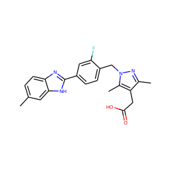 Cc1ccc2nc(-c3ccc(Cn4nc(C)c(CC(=O)O)c4C)c(F)c3)[nH]c2c1 ZINC001772652890