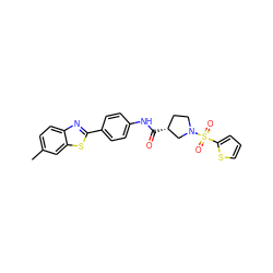 Cc1ccc2nc(-c3ccc(NC(=O)[C@@H]4CCN(S(=O)(=O)c5cccs5)C4)cc3)sc2c1 ZINC000040864922