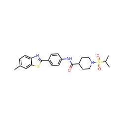 Cc1ccc2nc(-c3ccc(NC(=O)C4CCN(S(=O)(=O)C(C)C)CC4)cc3)sc2c1 ZINC000040877674