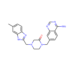 Cc1ccc2nc(CN3CCN(Cc4ccc5c(N)ncnc5c4)C(=O)C3)[nH]c2c1 ZINC000013439843