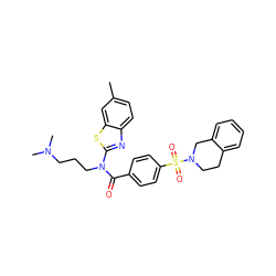 Cc1ccc2nc(N(CCCN(C)C)C(=O)c3ccc(S(=O)(=O)N4CCc5ccccc5C4)cc3)sc2c1 ZINC000038144545