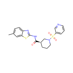 Cc1ccc2nc(NC(=O)[C@@H]3CCCN(S(=O)(=O)c4cccnc4)C3)sc2c1 ZINC000004919776