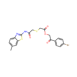 Cc1ccc2nc(NC(=O)CSCC(=O)OCC(=O)c3ccc(Br)cc3)sc2c1 ZINC000002490320