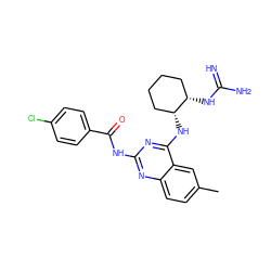 Cc1ccc2nc(NC(=O)c3ccc(Cl)cc3)nc(N[C@@H]3CCCC[C@@H]3NC(=N)N)c2c1 ZINC000040872395