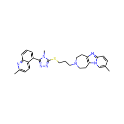 Cc1ccc2nc3c(n2c1)CCN(CCCSc1nnc(-c2cccc4nc(C)ccc24)n1C)CC3 ZINC000029127381