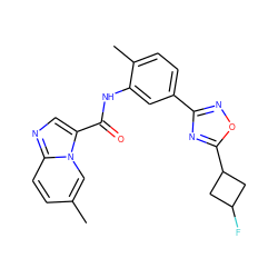 Cc1ccc2ncc(C(=O)Nc3cc(-c4noc(C5CC(F)C5)n4)ccc3C)n2c1 ZINC000206117605