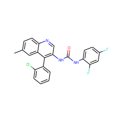 Cc1ccc2ncc(NC(=O)Nc3ccc(F)cc3F)c(-c3ccccc3Cl)c2c1 ZINC000013737644