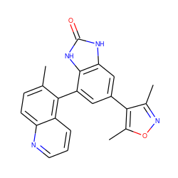 Cc1ccc2ncccc2c1-c1cc(-c2c(C)noc2C)cc2[nH]c(=O)[nH]c12 ZINC000220571155