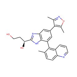 Cc1ccc2ncccc2c1-c1cc(-c2c(C)noc2C)cc2nc([C@@H](O)CCO)[nH]c12 ZINC001772589023