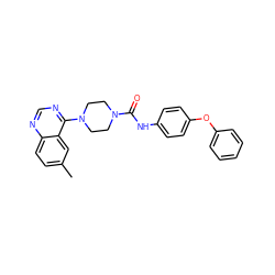 Cc1ccc2ncnc(N3CCN(C(=O)Nc4ccc(Oc5ccccc5)cc4)CC3)c2c1 ZINC000013538334