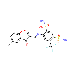 Cc1ccc2occ(/C=N/c3cc(C(F)(F)F)c(S(N)(=O)=O)cc3S(N)(=O)=O)c(=O)c2c1 ZINC000028524779