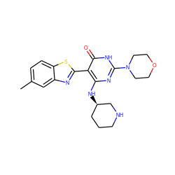 Cc1ccc2sc(-c3c(N[C@@H]4CCCNC4)nc(N4CCOCC4)[nH]c3=O)nc2c1 ZINC001772644786