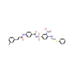 Cc1cccc(/C=C/C(=O)Nc2ccc(C(=O)NS(=O)(=O)c3ccc(NCCSc4ccccc4)c([N+](=O)[O-])c3)cc2)c1 ZINC001772574476