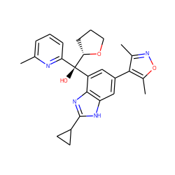 Cc1cccc([C@@](O)(c2cc(-c3c(C)noc3C)cc3[nH]c(C4CC4)nc23)[C@@H]2CCCO2)n1 ZINC000219391969