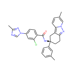 Cc1cccc([C@@]2(NC(=O)c3ccc(-n4cnc(C)n4)cc3Cl)CCc3nn4cc(C)ccc4c3C2)c1 ZINC000473145386