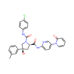 Cc1cccc([C@@]2(O)C[C@H](C(=O)Nc3ccc(-n4ccccc4=O)cn3)N(C(=O)Nc3ccc(Cl)cc3)C2)c1 ZINC000044430436