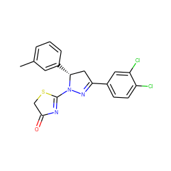 Cc1cccc([C@@H]2CC(c3ccc(Cl)c(Cl)c3)=NN2C2=NC(=O)CS2)c1 ZINC000095580624