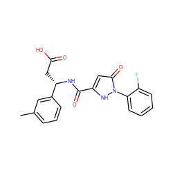 Cc1cccc([C@H](CC(=O)O)NC(=O)c2cc(=O)n(-c3ccccc3F)[nH]2)c1 ZINC000095555179