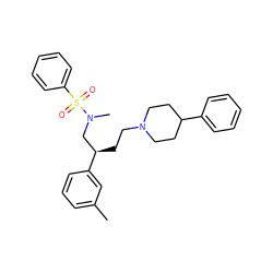 Cc1cccc([C@H](CCN2CCC(c3ccccc3)CC2)CN(C)S(=O)(=O)c2ccccc2)c1 ZINC000013479354