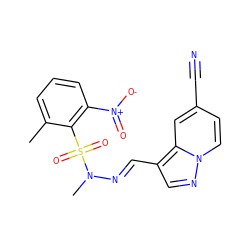 Cc1cccc([N+](=O)[O-])c1S(=O)(=O)N(C)/N=C/c1cnn2ccc(C#N)cc12 ZINC000073199331