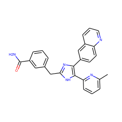 Cc1cccc(-c2[nH]c(Cc3cccc(C(N)=O)c3)nc2-c2ccc3ncccc3c2)n1 ZINC000049803242