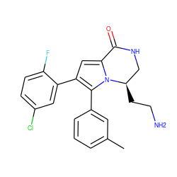 Cc1cccc(-c2c(-c3cc(Cl)ccc3F)cc3n2[C@H](CCN)CNC3=O)c1 ZINC000207271761