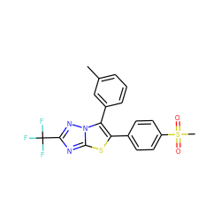 Cc1cccc(-c2c(-c3ccc(S(C)(=O)=O)cc3)sc3nc(C(F)(F)F)nn23)c1 ZINC000003814529