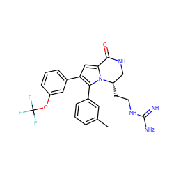 Cc1cccc(-c2c(-c3cccc(OC(F)(F)F)c3)cc3n2[C@@H](CCNC(=N)N)CNC3=O)c1 ZINC000143225816