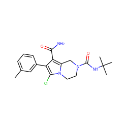 Cc1cccc(-c2c(C(N)=O)c3n(c2Cl)CCN(C(=O)NC(C)(C)C)C3)c1 ZINC001772593448