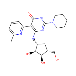 Cc1cccc(-c2c(N[C@@H]3C[C@H](CO)[C@@H](O)[C@H]3O)nc(N3CCCCC3)[nH]c2=O)n1 ZINC000205773923