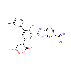 Cc1cccc(-c2cc([C@@H](CC(=O)O)C(=O)O)cc(-c3nc4cc(C(=N)N)ccc4[nH]3)c2O)c1 ZINC000014956868