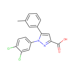 Cc1cccc(-c2cc(C(=O)O)nn2-c2ccc(Cl)c(Cl)c2)c1 ZINC000299863133