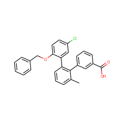 Cc1cccc(-c2cc(Cl)ccc2OCc2ccccc2)c1-c1cccc(C(=O)O)c1 ZINC000035801645