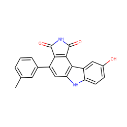 Cc1cccc(-c2cc3[nH]c4ccc(O)cc4c3c3c2C(=O)NC3=O)c1 ZINC000034804044