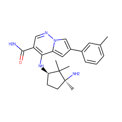 Cc1cccc(-c2cc3c(N[C@@H]4CC[C@](C)(N)C4(C)C)c(C(N)=O)cnn3c2)c1 ZINC001772644196