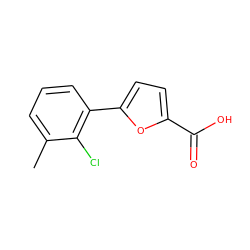 Cc1cccc(-c2ccc(C(=O)O)o2)c1Cl ZINC000000457067