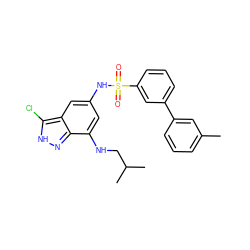 Cc1cccc(-c2cccc(S(=O)(=O)Nc3cc(NCC(C)C)c4n[nH]c(Cl)c4c3)c2)c1 ZINC000013531415