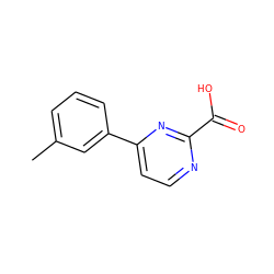 Cc1cccc(-c2ccnc(C(=O)O)n2)c1 ZINC000074139592