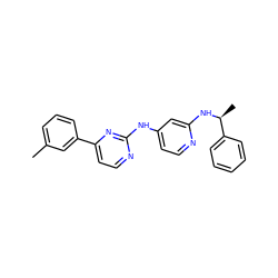 Cc1cccc(-c2ccnc(Nc3ccnc(N[C@@H](C)c4ccccc4)c3)n2)c1 ZINC000029126645