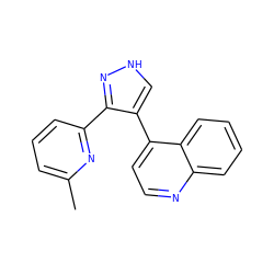 Cc1cccc(-c2n[nH]cc2-c2ccnc3ccccc23)n1 ZINC000003817808