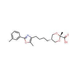 Cc1cccc(-c2nc(CCCC[C@H]3CO[C@@](C)(C(=O)O)OC3)c(C)o2)c1 ZINC000253684195