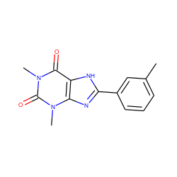 Cc1cccc(-c2nc3c([nH]2)c(=O)n(C)c(=O)n3C)c1 ZINC000012405299